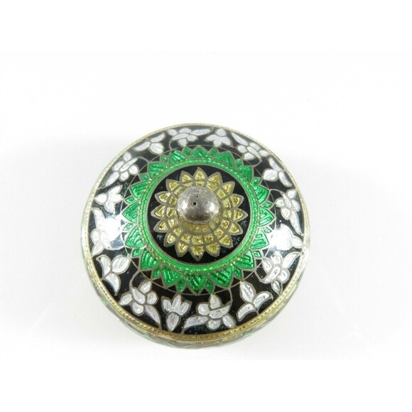 Vintage Enameled Sterling Silver Green, Black, Gold, White Trinket Stash Box - Picture 5 of 9